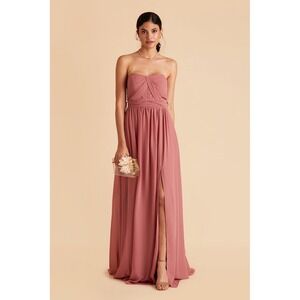 Strapless Maxi mulberry color prom bridesmaid Dress Evening Gown Slit size XS